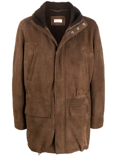 Shop Brunello Cucinelli Hooded Sheepskin Coat In Brown