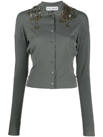 Pre-owned Dolce & Gabbana 1990s Embellished Shirt In Green