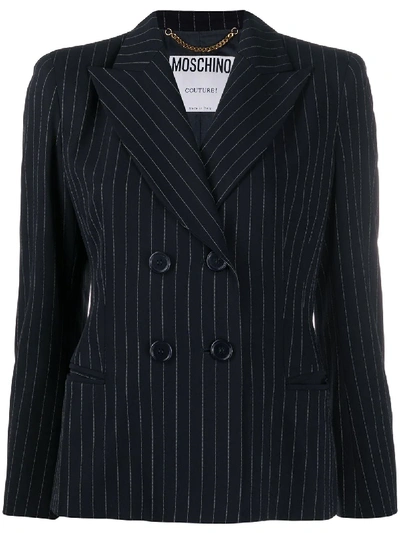 Pre-owned Moschino 1990s Pinstriped Jacket In Blue