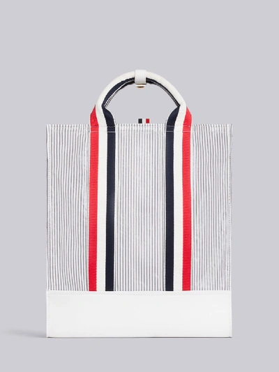 Shop Thom Browne Medium Grey Coated Seersucker Canvas Lined Tote