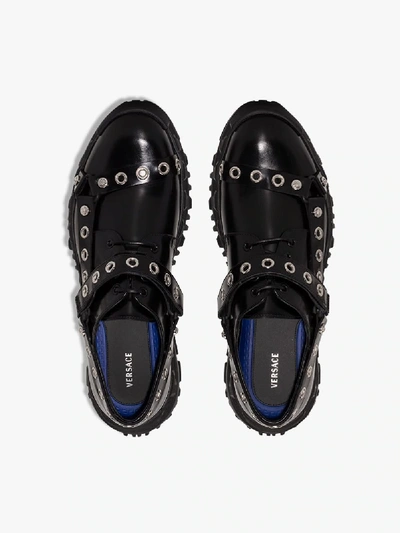 Shop Versace Black Harness Leather Derby Shoes