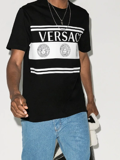 Shop Versace Logo Graphic Cotton T-shirt In Black