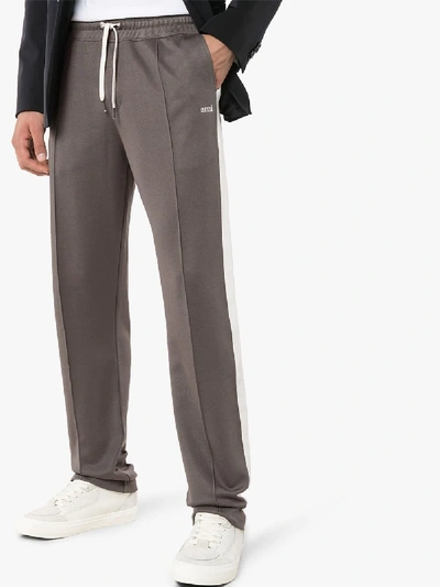 Shop Ami Alexandre Mattiussi Side Stripe Embroidered Logo Track Pants In Grey