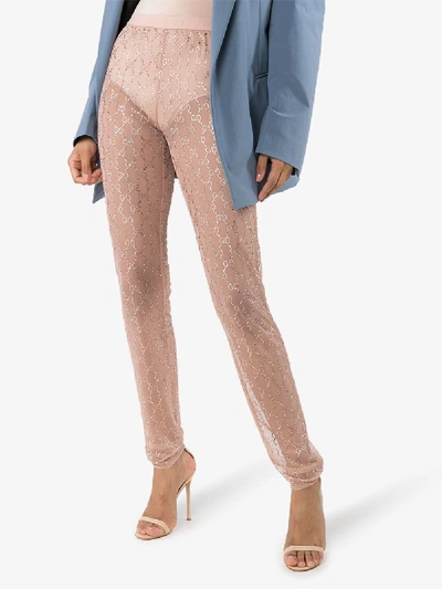Shop Gucci Gg Embellished Sheer Leggings In Pink