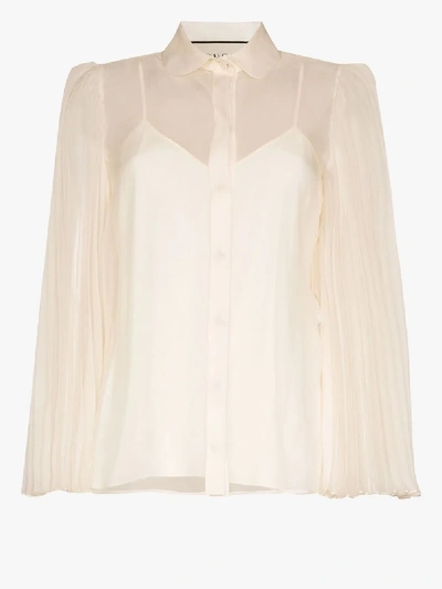 Shop Gucci Sheer Pleated Sleeve Shirt In White