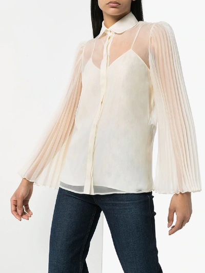 Shop Gucci Sheer Pleated Sleeve Shirt In White