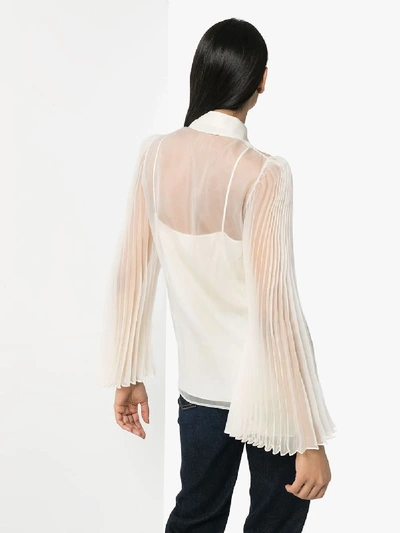 Shop Gucci Sheer Pleated Sleeve Shirt In White