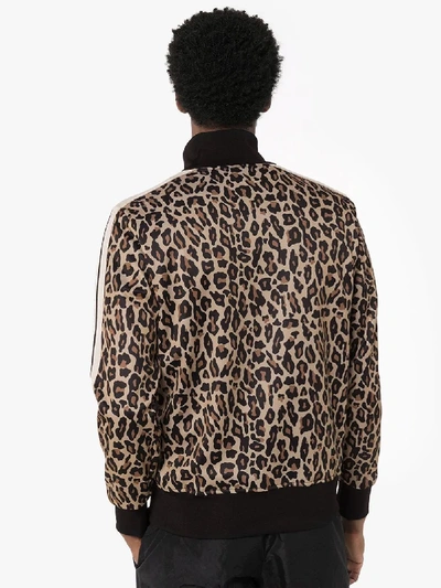 Shop Palm Angels Leopard Print Zip-up Sweatshirt In Neutrals