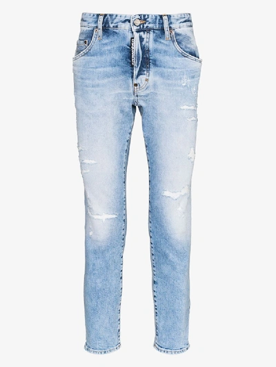 Shop Dsquared2 Distressed Tapered Jeans In Blue