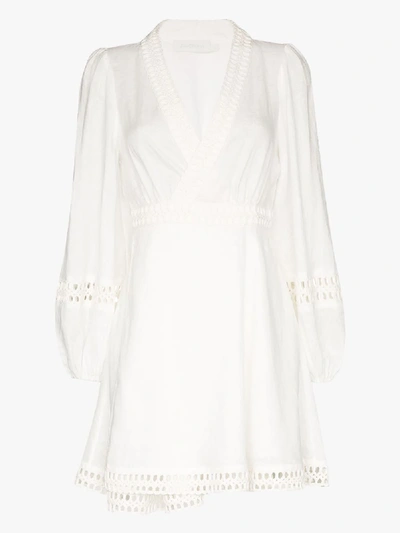 Shop Zimmermann Bell Sleeve Mini Dress In White