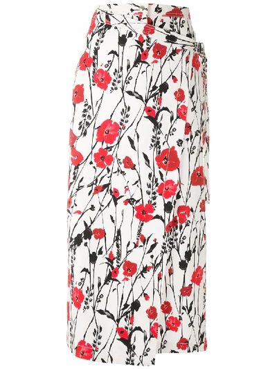 Shop Reinaldo Lourenço Wrap-front Floral-print Skirt In White