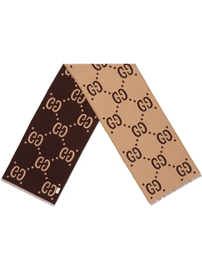 Shop Gucci Gg Wool Scarf In Brown