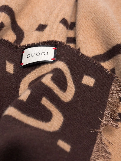 Shop Gucci Gg Wool Scarf In Brown