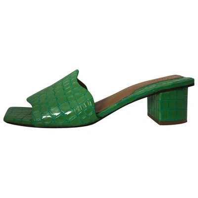 Pre-owned Patent Leather Mules In Green