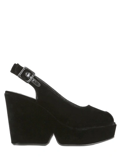 Robert Clergerie Velvet Sling Back Wedges In Black