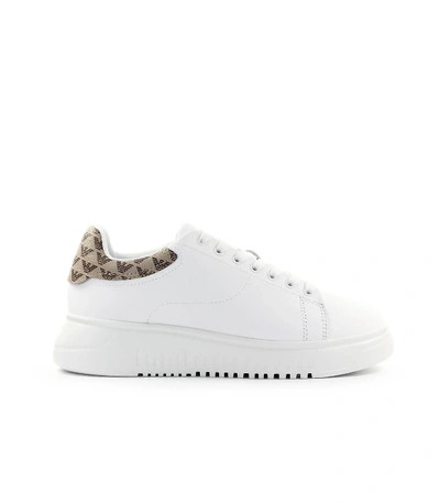 Shop Emporio Armani White Beige Sneaker