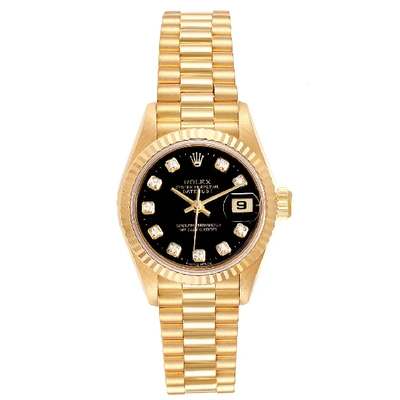 Shop Rolex President Datejust Yellow Gold Black Diamond Dial Ladies Watch 69178 In Not Applicable