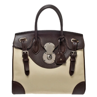 Pre-owned Ralph Lauren White/brown Leather Brogues Ricky Tote In Cream