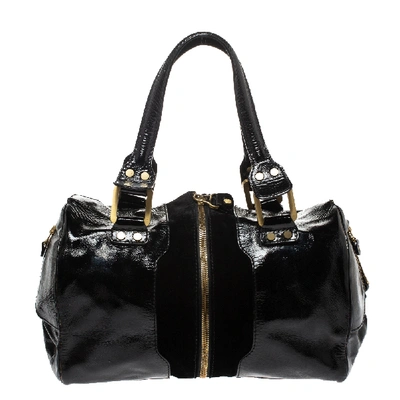 Pre-owned Jimmy Choo Black Patent Leather And Suede Marla Satchel