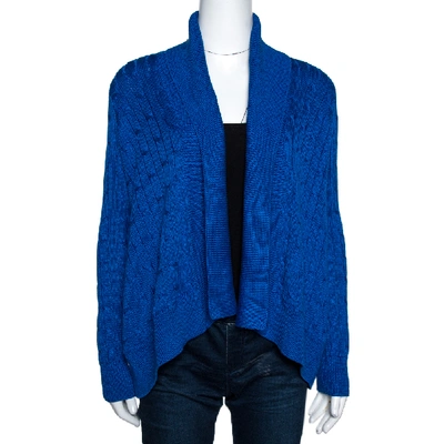 Pre-owned Ralph Lauren Blue Cable Knit Open Front Cardigan Xs
