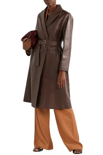 Shop Brunello Cucinelli Reversible Leather Trench Coat In Chocolate