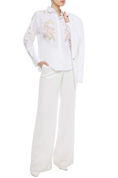 Shop Dolce & Gabbana Lace-paneled Cotton-blend Poplin Shirt In White