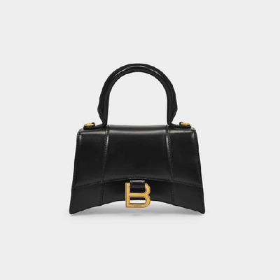 Balenciaga Hourglass Xs Top Handle Bag In Patent Leather In Black