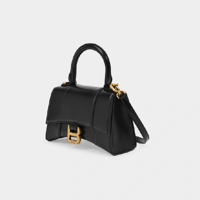 Balenciaga Hourglass Xs Top Handle Bag In Patent Leather In Black