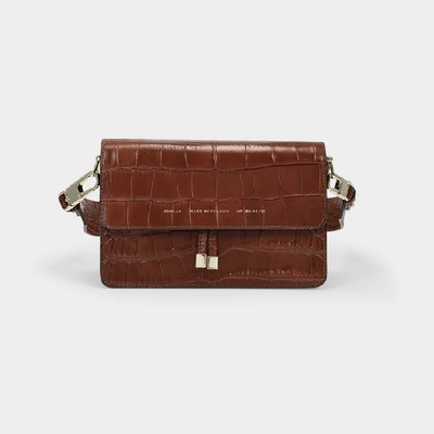 Shop Chylak Shoulder Hobo Bag -  - Caramel Glossy  - Croc Embossed Leather In Brown