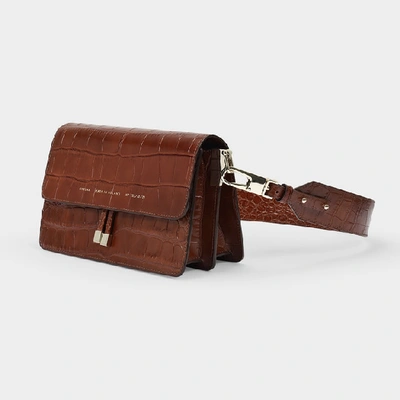 Shop Chylak Shoulder Hobo Bag -  - Caramel Glossy  - Croc Embossed Leather In Brown