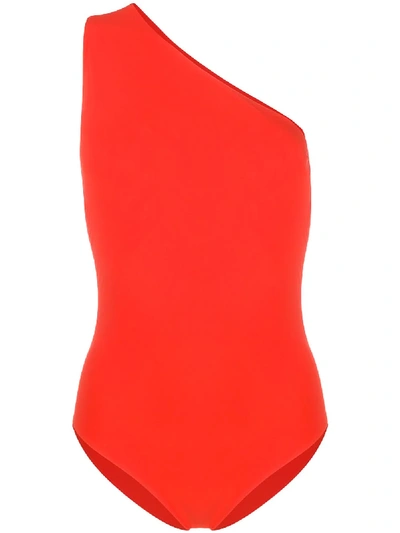 Shop Bottega Veneta Cut-out One Shoulder Swimsuit In Orange
