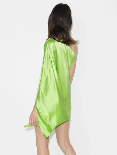 Shop Bernadette Green Linda One Shoulder Silk Mini Dress