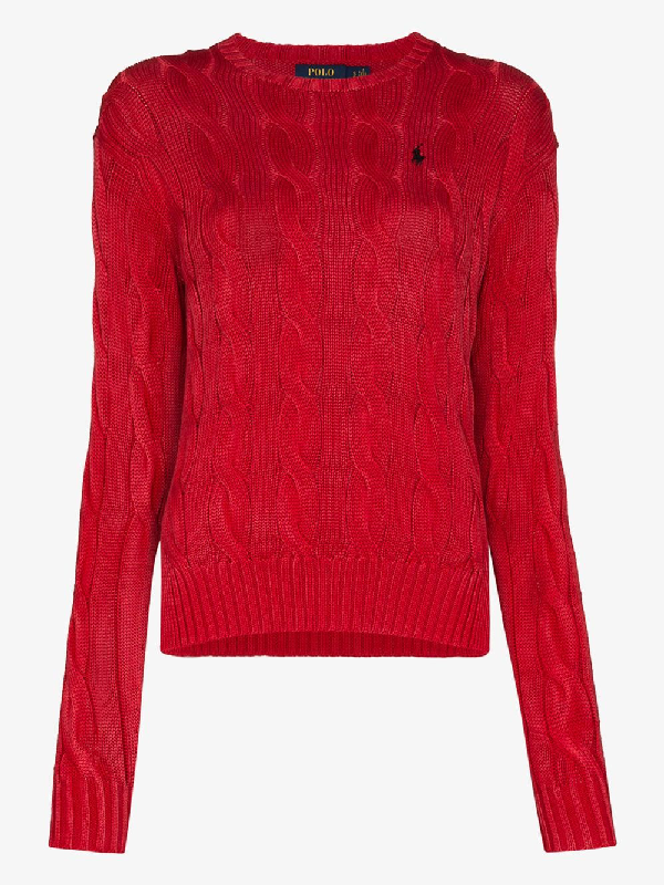 ralph lauren red cable knit sweater