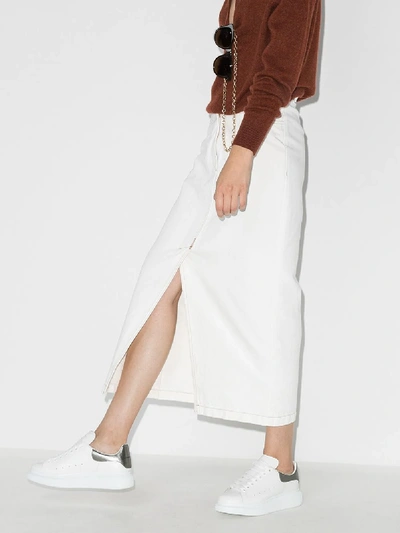 Alexander Mcqueen Oversized Metallic Leather Sneakers In White