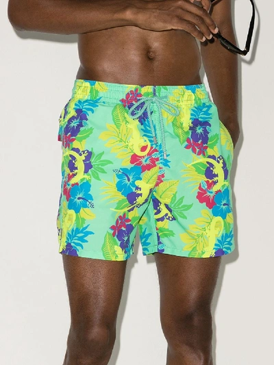 Shop Vilebrequin Moorea Gecko Print Swim Shorts In Green