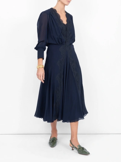 Shop Chloé Lace-trimmed Dress Blue