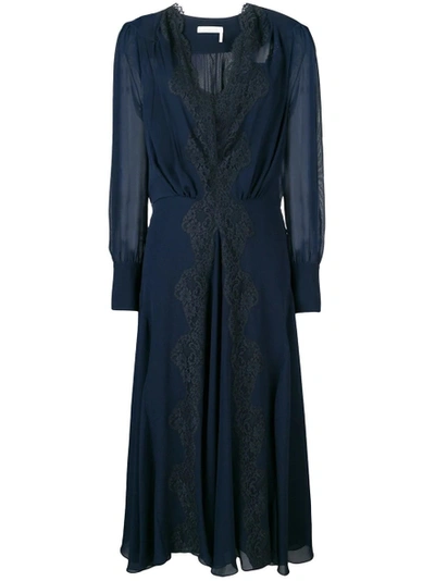 Shop Chloé Lace-trimmed Dress Blue