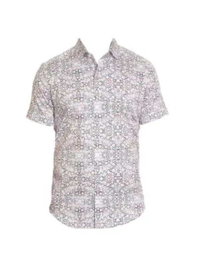 Shop Robert Graham Tailored-fit Caldwell Tile-print Short-sleeve Shirt In White