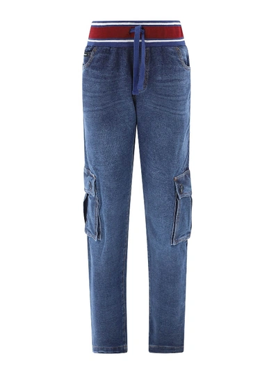 Shop Dolce & Gabbana Logo Band Cargo Trousers In Blue