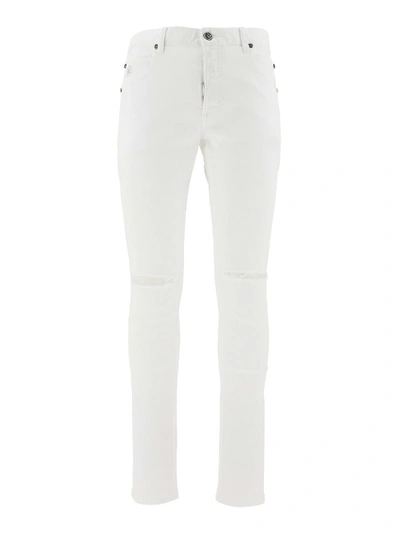 Shop Balmain White Stretch Skinny Jeans