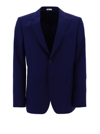 Shop Alexander Mcqueen Wool Blend Single Breasted Blazer In Blue