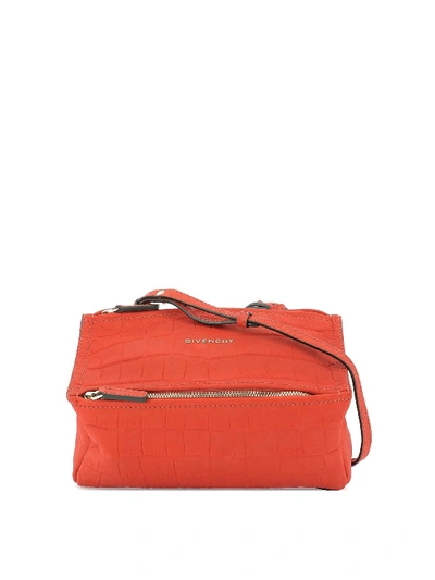 Shop Givenchy Pandora Mini Croco Patent Bag In Red
