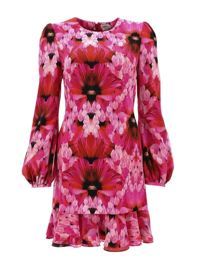 Shop Alexander Mcqueen Exotic Floral Silk Ruffle Dress In Pink