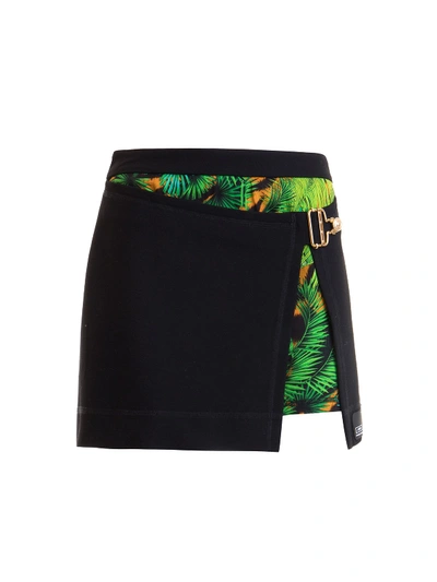 Shop Versace Jeans Couture Jungle Print Skirt Effect Shorts In Black