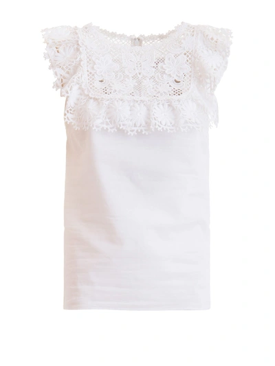 Shop Red Valentino Macrame Panelled Poplin Top In White
