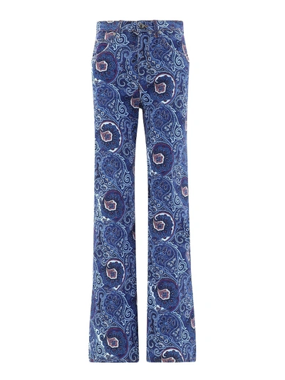 Shop Etro Paisley Print Flared Jeans In Blue