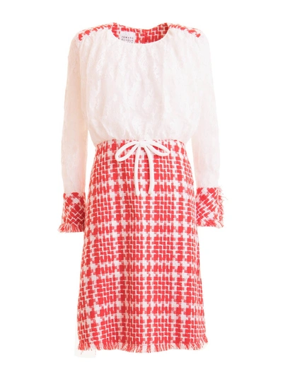 Shop Edward Achour Paris Cotton And Tweed Dress In Red