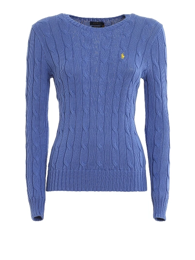 Shop Polo Ralph Lauren Contrasting Logo Twist Knit Sweater In Blue