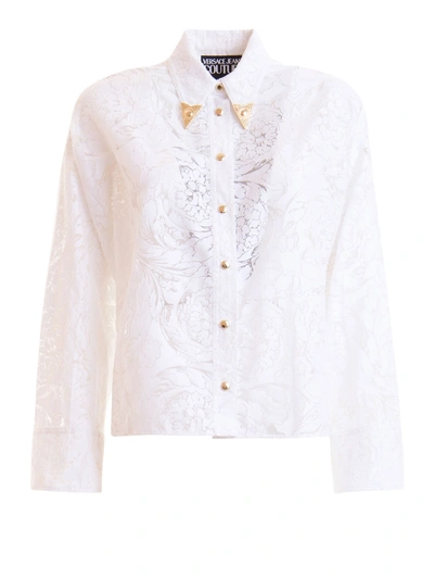 Shop Versace Jeans Couture Floral Asymmetric Shirt In White