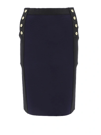 Shop Givenchy Golden Button Pencil Skirt In Blue